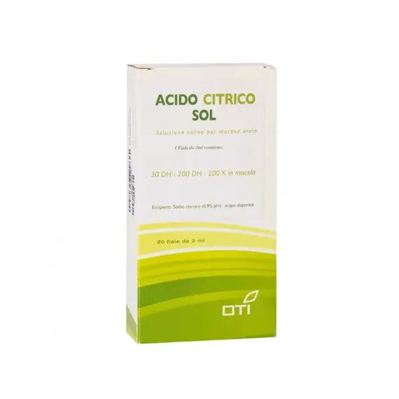 Acido citrico sol - soluzione per mucosa orale- 20 fiale in vetro in soluzione fisiologica da 2 ml