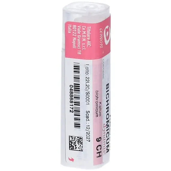 Kalium bichromicum dynamis - 9 ch granuli- 1 contenitore multidose in vetro/pp da 6 g (140 granuli) con tappo dispensatore in pp
