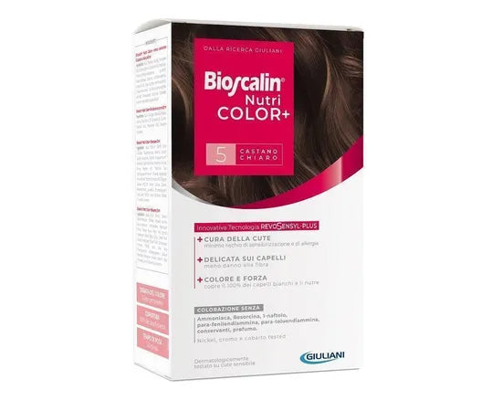 Bioscalin Nutricolor Plus 5 Hellbraun Colorationscreme 40 ml + Entwicklercreme 60 ml + Shampoo 12 ml + Abschließende Pflege Spülung 12 ml