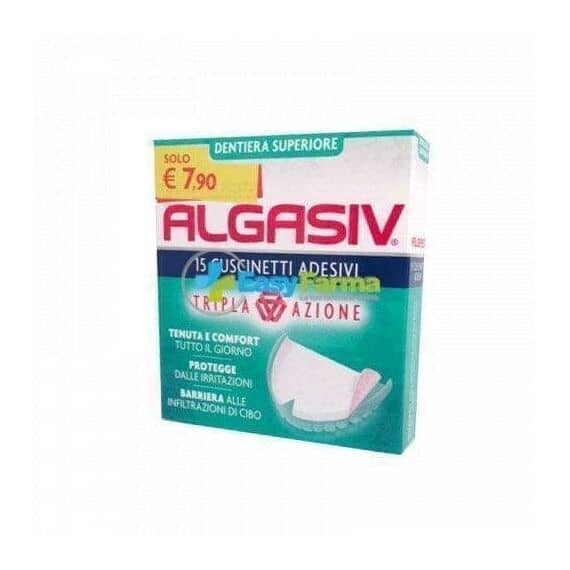Algasiv 15 Cuscinetti Adesivi Tripla Azione Dentiera Superiore | Acquista Online su Farmaclick