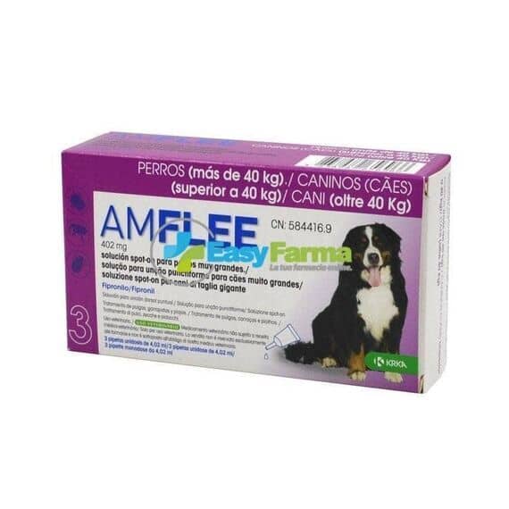 Amflee Trattamento di Pulci Zecche e Pidocchi Cani (oltre 40 Kg) 3 Pipette Monodose da 4.20 Ml | Acquista Online su Farmaclick
