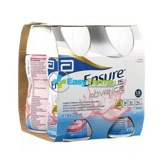 Abbott Ensure Plus Advance Supplemento Alimentare Ipercalorico e Iperproteico per il Recupero di Forza e Massa Muscolare Gusto Fragola 4x220 Ml | Acquista Online su Farmaclick