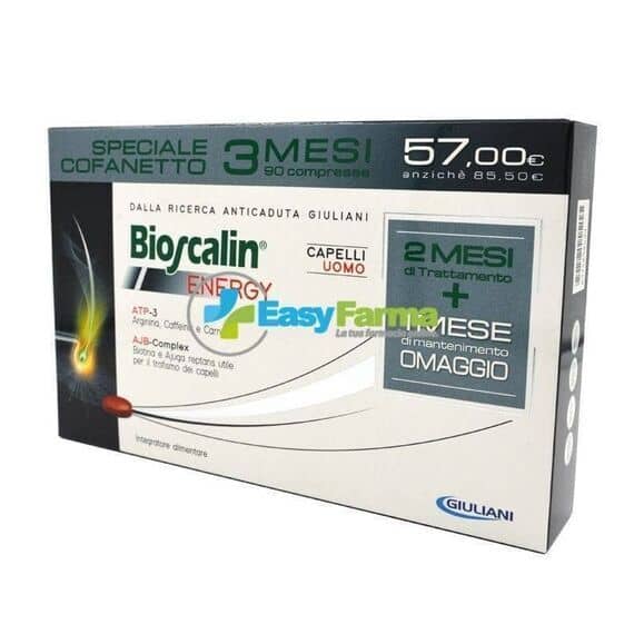 Bioscalin Energy Speciale Cofanetto 3 Mesi Integratore Alimentare Anticaduta Uomo 90 Compresse 2 Mesi di Trattamento + 1 Mese di Mantenimento Omaggio | Acquista Online su Farmaclick