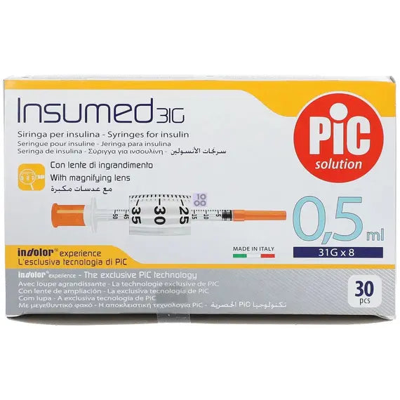 Siringhe Insumed Pic 0,5 Ml G31x8 - 30 Pezzi | Siringhe Insulina Sterili Monouso | Acquista Online su Farmaclick