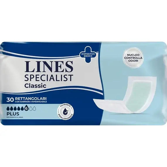 Lines Specialist Classic Rettangolari con Barriera Impermeabile 30 Pezzi Assorbenti Incontinenza | Acquista Online su Farmaclick
