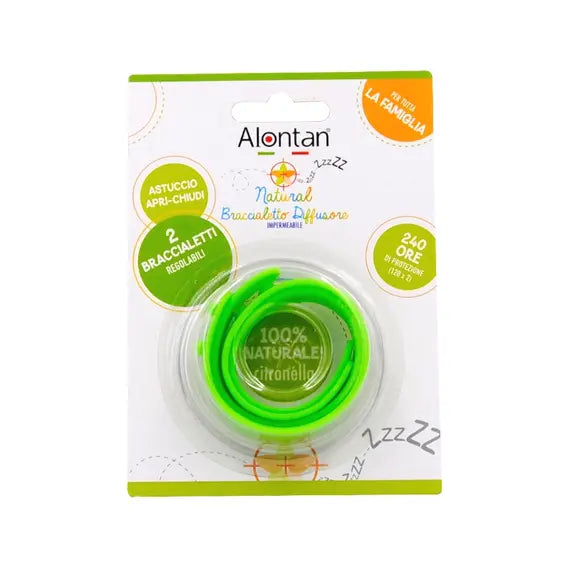 Alontan Natural Braccialetto Diffusore di Oli Essenziali 2 Pz Colore Verde Aroma Citronella e Geranio | Acquista Online su Farmaclick