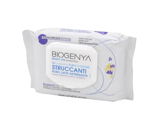 Biogenya Make-up-Entferner-Tücher mit reiner Reinigungsmilch für normale Haut, 20 Tücher