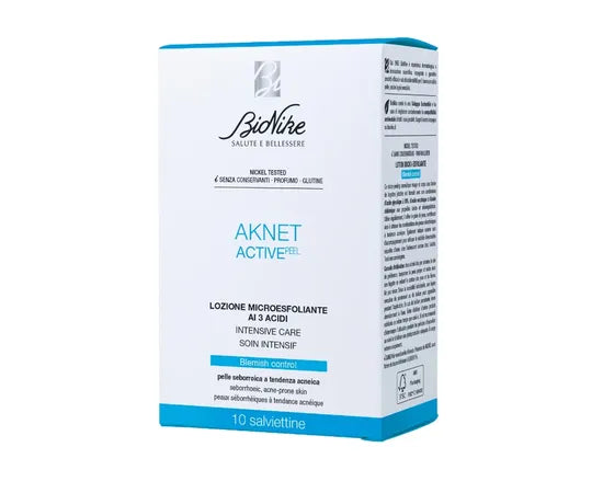 Bionike Aknet Peel Mikropeeling-Lotion mit 3 Säuren, 10 Einwegtücher