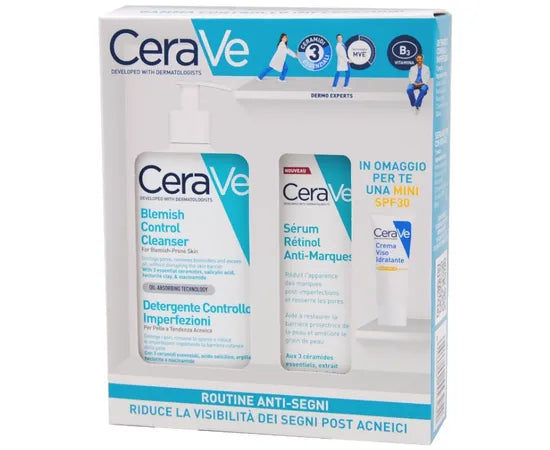 CeraVe Routine Anti Segni Detergente Controllo Imperfezioni 236 ml + Siero con Retinolo 30 ml + omaggio  mini Crema viso Idratante