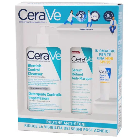 Cerave Routine Anti Segni Detergente Controllo Imperfezioni 236 Ml + Siero con Retinolo 30 Ml + Omaggio Mini Crema Viso Idratante | Acquista Online su Farmaclick