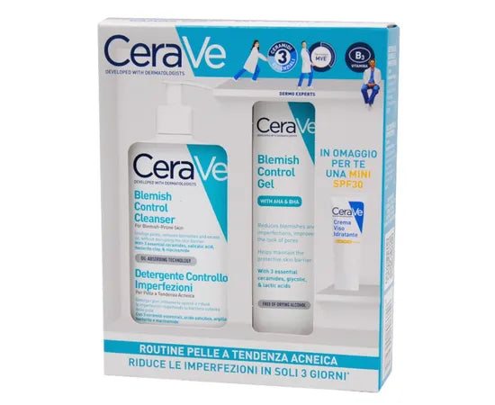 CeraVe Routine Pelle Acneica Detergente 236 ml  Gel 40 ml Controllo imperfezioni  omaggio Crema viso idratante