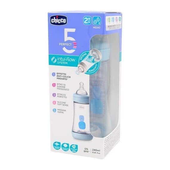 Chicco Biberon Perfect 5 2m+ Flusso Medio 240 Ml Colore Azzurro | Acquista Online su Farmaclick