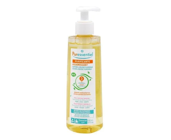 Puressentiel Reinigende Flüssigseife Surgras Antibakterielle Wirkung Hände Gesicht Körper 250 ml