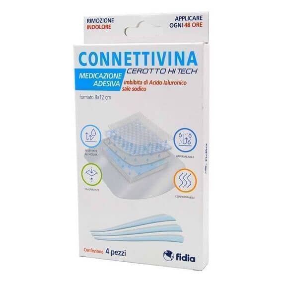 Connettivina Cerotto Hi Tech Medicazione Adesiva con Acido Ialuronico 4 Pz 8x12cm | Acquista Online su Farmaclick