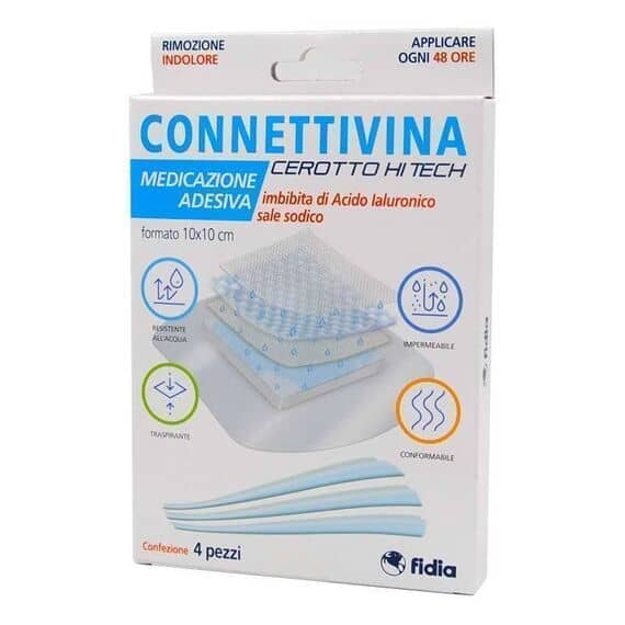 Connettivina Cerotto Hi Tech Medicazione Adesiva con Acido Ialuronico 4 Pz 10x10 Cm | Acquista Online su Farmaclick