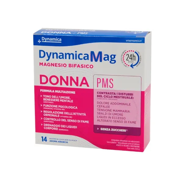 Dynamicamag Magnesio Bifasico Donna Pms Integratore Alimentare Contro i Disturbi del Ciclo Mestruale 14 Bustine | Acquista Online su Farmaclick