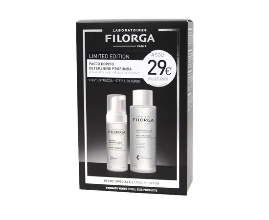 Filorga Limited Edition Pacco Doppio Detersione Profonda Acqua Micellare 400 Ml + Mousse Detergente 150 Ml