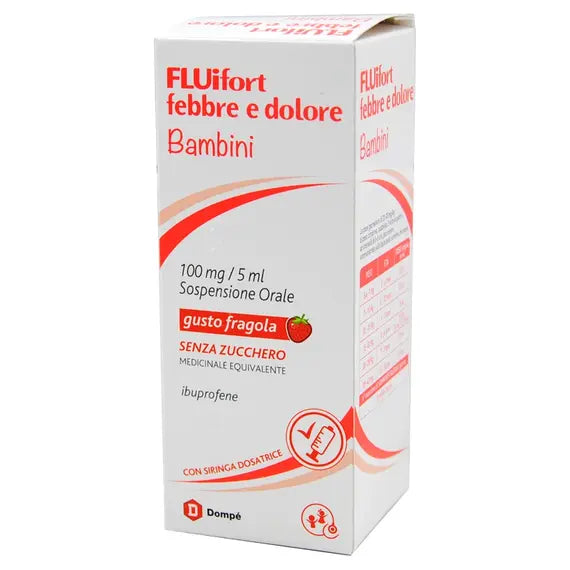 Fluifort Febbre e Dolore Bambini Sospensione Orale Gusto Fragola Senza Zucchero 100 Mg/5ml | Acquista Online su Farmaclick