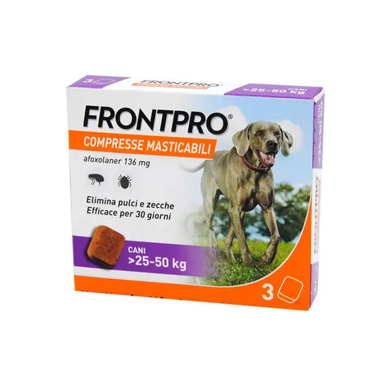 Frontpro Cani 25 - 50 Kg Pulci e Zecche 3 Compresse Masticabili | Acquista Online su Farmaclick