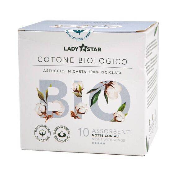 Lady Star Cotone Biologico 10 Assorbenti Notte con Ali | Acquista Online su Farmaclick