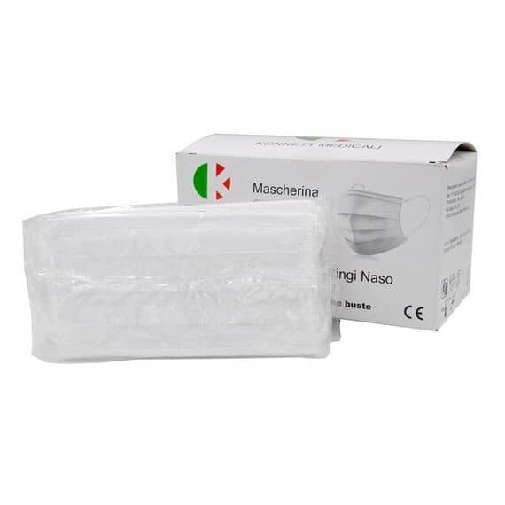 Mascherina Chirurgica Monouso Tre Veli con Stringi Naso Made in Italy 50 Pezzi Col. Bianco | Acquista Online su Farmaclick