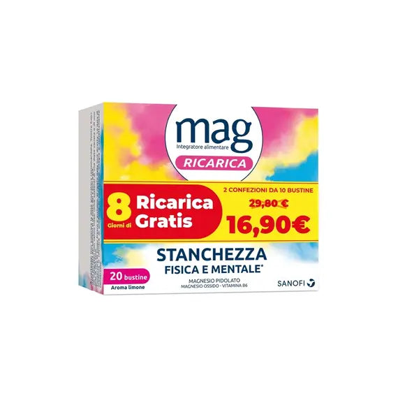 Mag Ricarica 24 Ore Integratore per la Stanchezza Fisica e Mentale Doppia Confezione 10 Bustine Aroma Limone X 2 | Acquista Online su Farmaclick