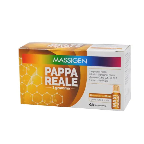 Massigen Pappa Reale Integratore Alimentare Ricostituente 10 Flaconcini da 25 Ml Gusto Frutti di Bosco | Acquista Online su Farmaclick
