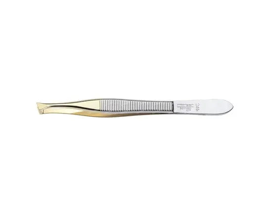 Morser Pinzette für Augenbrauen, Goldfarben, flach, 9 cm, 1 Stück