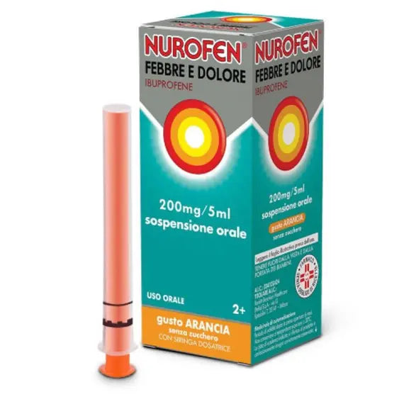 Nurofen Febbre e Dolore Bambini 200mg/5ml Gusto Arancia Senza Zucchero con Siringa 100 Ml | Acquista Online su Farmaclick