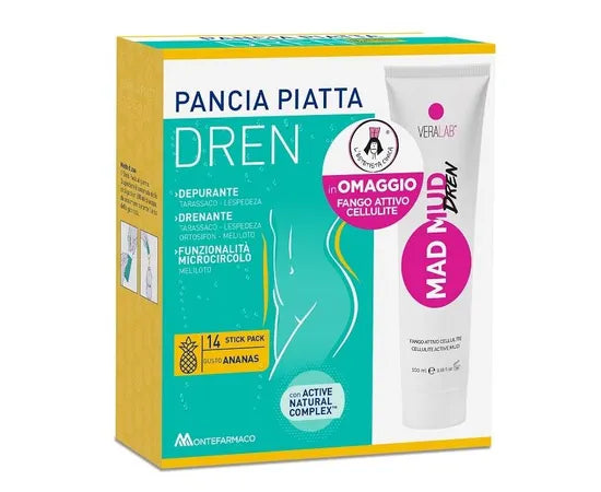 Pancia Piatta Dren Ananas 14 Bustine Stick Pack + Fango Attivo Cellulite 100 Ml In Omaggio