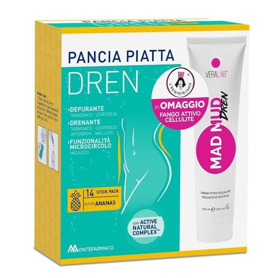 Pancia Piatta Dren Ananas 14 Bustine Stick Pack + Fango Attivo Cellulite 100 Ml in Omaggio | Acquista Online su Farmaclick