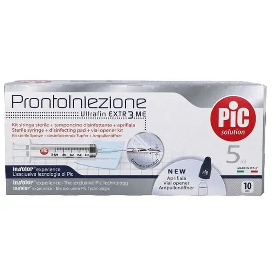 Prontoiniezione Kit Siringa Sterile + Tamponcino Disinfettante + Aprifiala 10 Siringhe 5ml | Acquista Online su Farmaclick