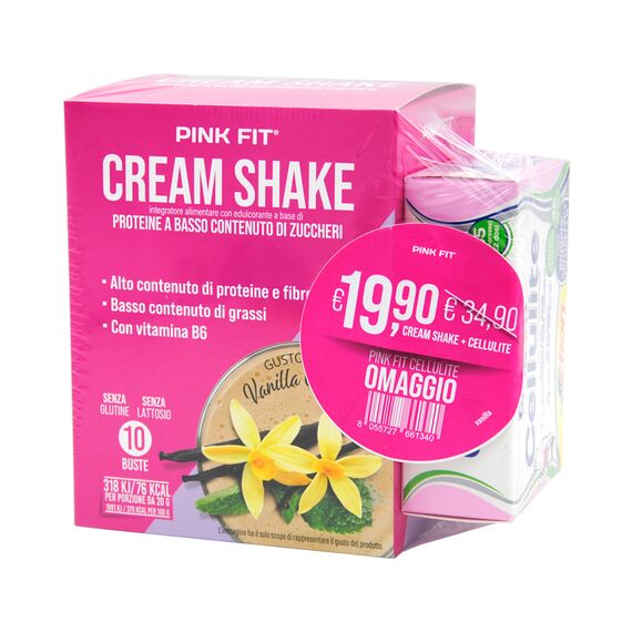 Proaction Pink Fit Cream Shake Integratore Proteico Gusto Vaniglia 10 Buste da 20 G + in Omaggio Pink Fit Cellulite 45 Compresse | Acquista Online su Farmaclick