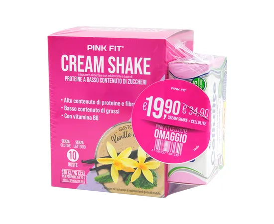 Proaction Pink Fit Cream Shake Integratore Proteico Gusto Vaniglia 10 Buste Da 20 G + In Omaggio Pink Fit Cellulite 45 Compresse