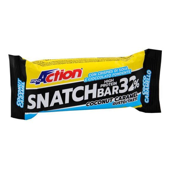 Proaction Snatch Bar 32% Barretta Iperproteica con Crispies di Soia e Cioccolato Fondente Gusto Cocco Caramello 60 G | Acquista Online su Farmaclick