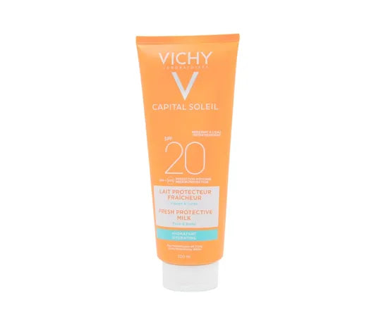 Vichy Capital Soleil Beach Protect Feuchtigkeitsspendende Frisch-Milch für Gesicht und Körper LSF 20+ 300 ml