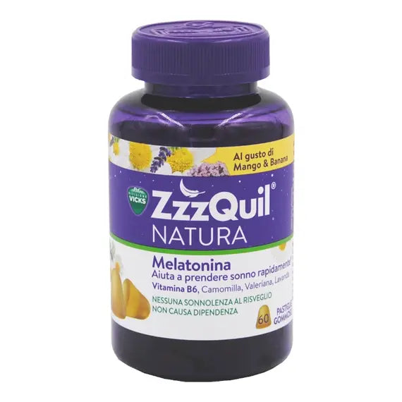 Vicks Zzzquil Natura Integratore Naturale per il Sonno con Melatonina 60 Pastiglie Gommose Gusto Mango & Banana | Acquista Online su Farmaclick