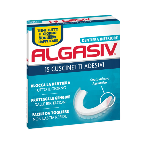 Algasiv 15 Cuscinetti Adesivi Tripla Azione Dentiera Inferiore | Acquista Online su Farmaclick