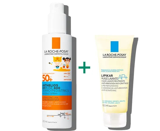 Anthelios 50+ UVMUNE 400 Dermo Pediatric Spray invisibile 200 ml Con Omaggio Lipikar olio detergente 100 ml