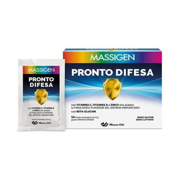 Massigen Pronto Difesa Marco Viti Integratore Alimentare per il Sistema Immunitario 14 Bustine Gusto Arancia Rossa | Acquista Online su Farmaclick