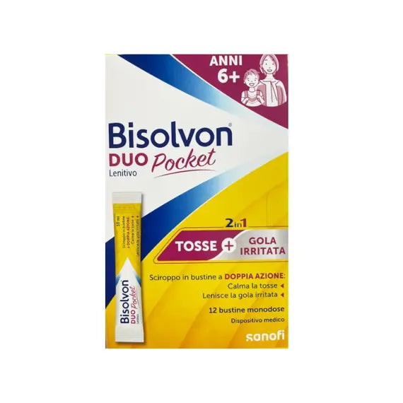 Bisolvon Duo Pocket Lenitivo Tosse e Gola Nuova Formula 12 Bustine Monodose | Acquista Online su Farmaclick