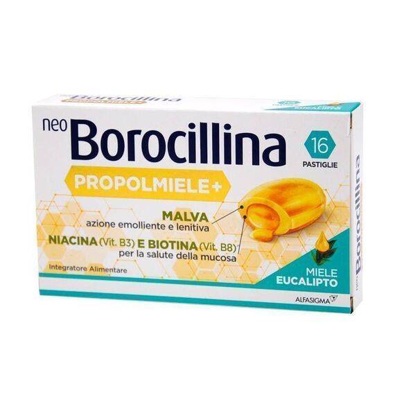 Neo Borocillina Propolmiele+ Integratore Azione Emolliente e Lenitiva per la Salute della Mucosa 16 Pastiglie Miele Eucalipto | Acquista Online su Farmaclick
