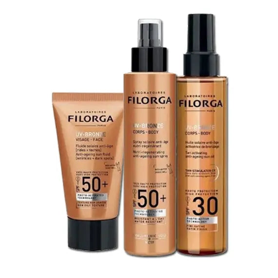 Promozione Solari Filorga Sconto 50%: UV-Bronze Corps SPF 50 - UV-Bronze Corps SPF 30 - UV-Bronze Visage SPF 50