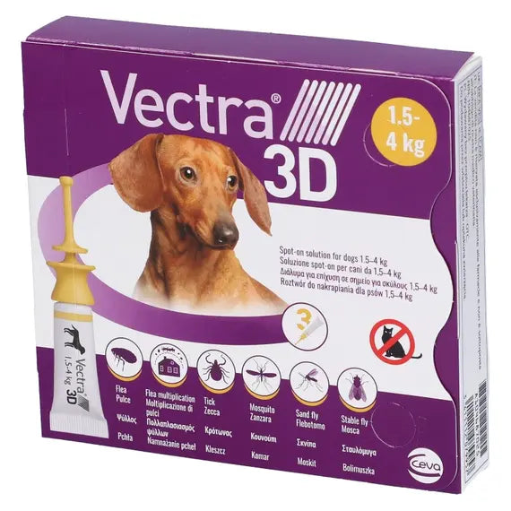 Vectra 3d Spot-on Soluz 3 Pipette 0,8 Ml 44 Mg + 3,9 Mg + 317 Mg Cani da 1,5 a 4 Kg, Tappo Giallo | Acquista Online su Farmaclick