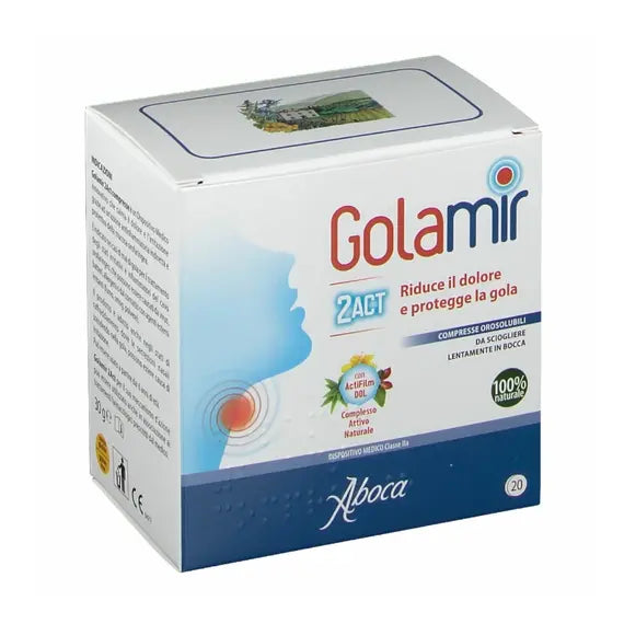 Aboca Golamir 2 Act Riduce il Dolore e Protegge la Gola 20 Compresse Orosolubili | Acquista Online su Farmaclick