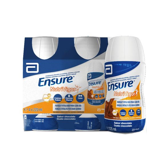 Abbott Ensure Nutrivigor Integratore Alimentare Proteico e Multivitaminico per Muscoli Ossa e Articolazioni Gusto Cioccolato 4x220ml | Acquista Online su Farmaclick