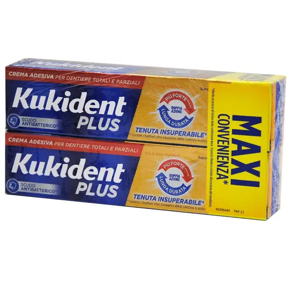 Âkukident Plus Maxi Convenienza Crema Adesiva per Protesi Dentale Piã¹ Forte Lunga Durata 2 X 65 G | Acquista Online su Farmaclick
