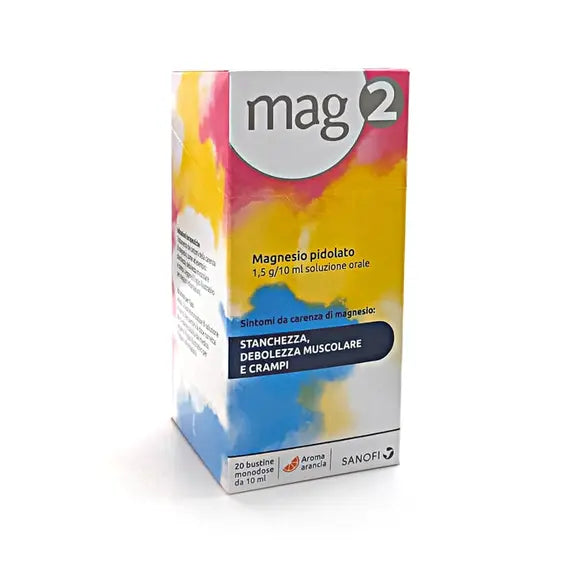 Mag 2 Bustine di Magnesio Pidolato 1.5 G/ 10 Ml Soluzione Orale 20 Bustine Monodose Aroma Arancia | Acquista Online su Farmaclick