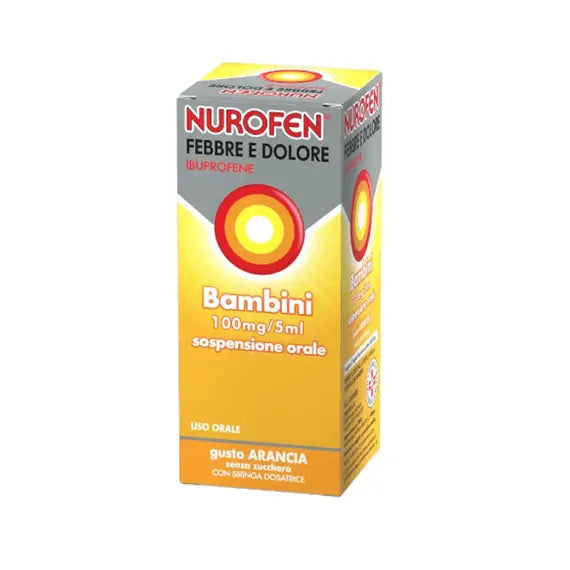 Nurofen Febbre e Dolore Bambini 100mg/5ml Gusto Arancia Senza Zucchero con Siringa 150 Ml | Acquista Online su Farmaclick
