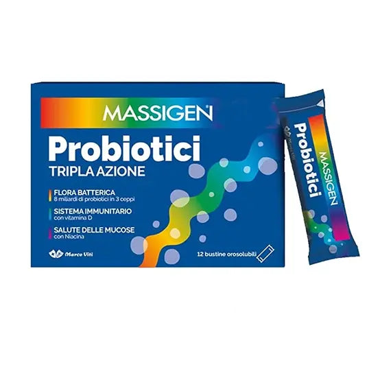 Massigen Probiotici Tripla Azione 12 Bustine Orosolubili | Acquista Online su Farmaclick